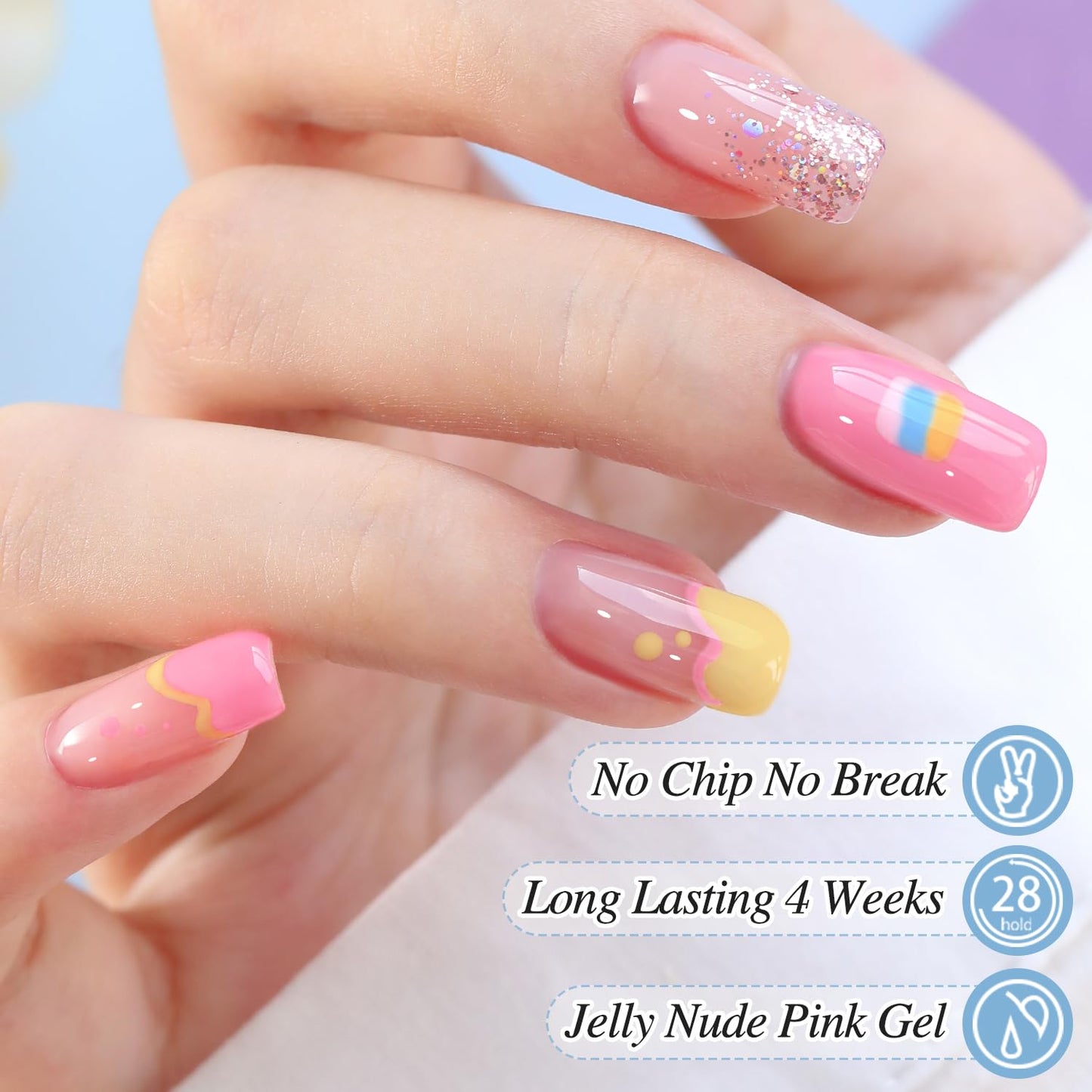 Double Rhythm Gel Nail Polish Set of 6 Colors Baby Light Pastel Milky Nail Polish Starter Kit Art DIY Salon Home (Yellow Pink Green Blue Orange Purple,Kit 6)