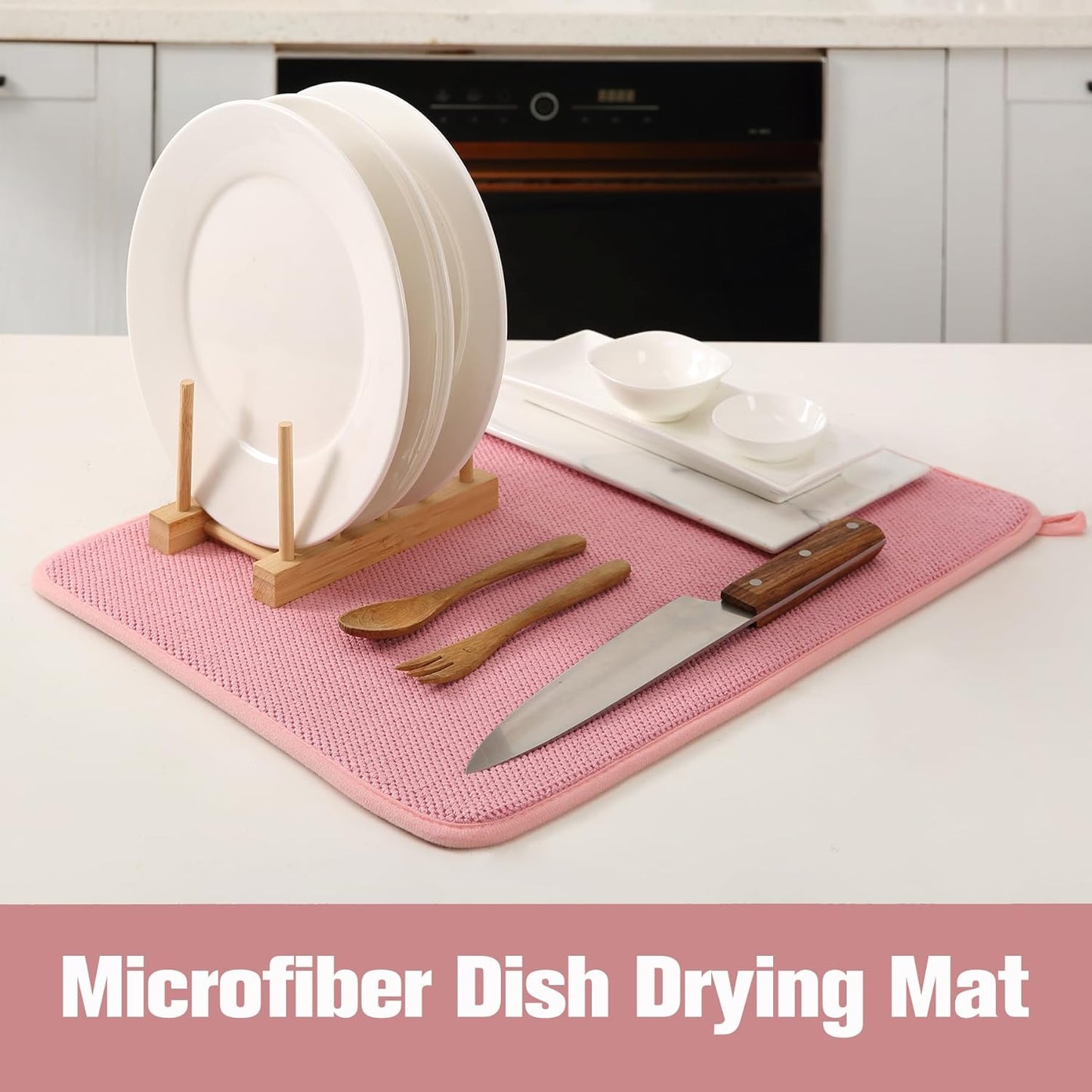 2 Pack Microfiber Dish Drying Mat for Kitchen Counter,Ultra Absorbent Dish Drainer Mat ,Dish Drying Pad , Dish Rack Mat 20×15 Inch (Pink)