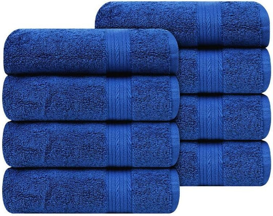 Ample Decor Hand Towel 18 X 28 Inch Set of 8 600 GSM 100% Cotton, Soft Absorbent Thick Durable Premium Quality, for Hotel, Bathroom, Spa, Daily Use, Gym - Navy Blue
