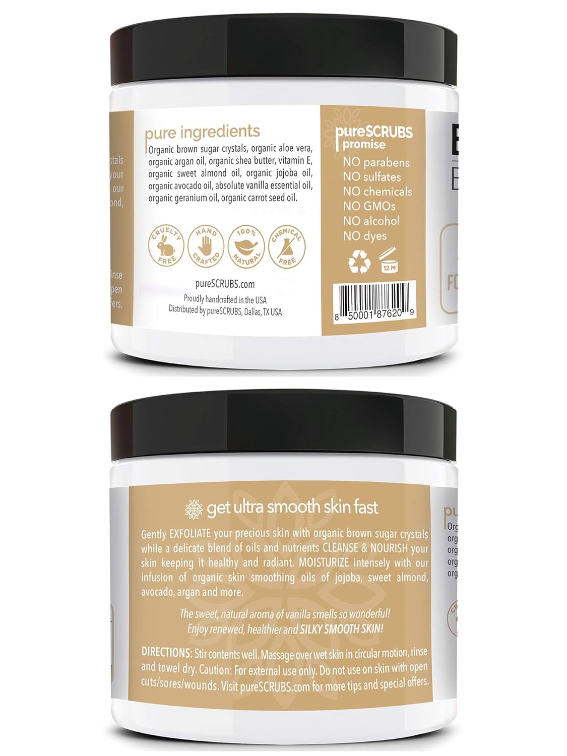 pureSCRUBS Premium Vanilla Brown Sugar Scrub | Face, Feet & Full Body Scrub | Large 16oz Jar Includes Wooden Spoon, Loofah & Mini Exfoliating Bar Soap