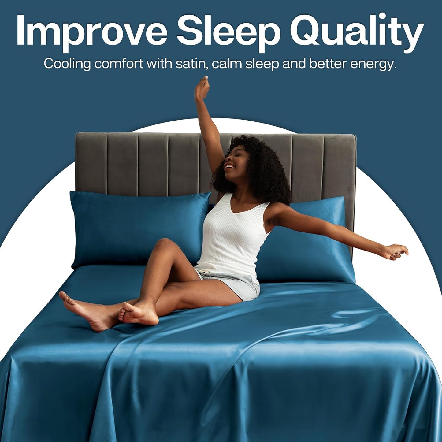 MR&HM Satin Pillowcase for Hair and Skin, Silk Satin Pillowcase 2 Pack, Queen Size Pillow Cases Set of 2, Silky Pillow Cover with Envelope Closure (20x30, Teal)