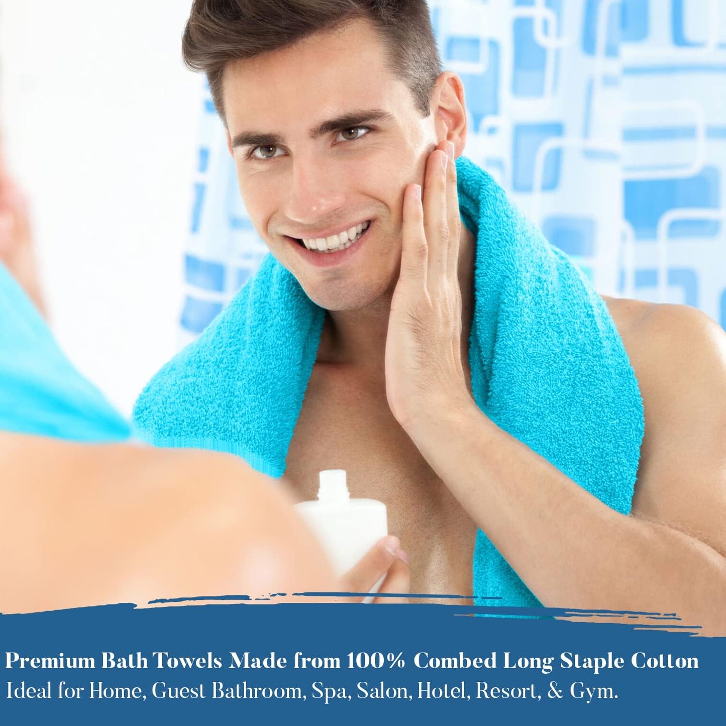 DAN RIVER Bath Towels Set of 4, 27 x 54 Inches, 100% Cotton, Larger & Lighter Weight, Quicker to Dry, Super Soft and Absorbent, Ideal Aqua Bath Towels for Daily Use