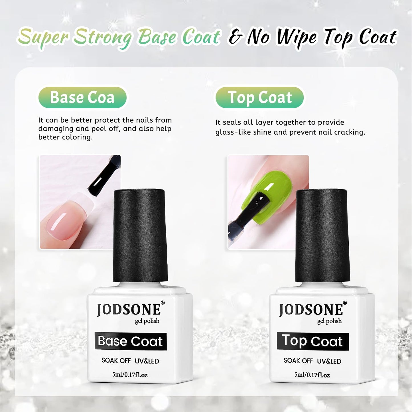 JODSONE 9 Cyan Colors Jelly Gel Nail Polish Set with Base Coat Top Coat Women's Holiday Gifts