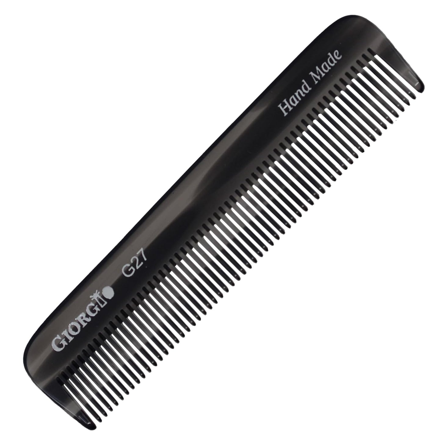 Giorgio G27 Handmade All Fine Tooth Pocket Comb, Hair Comb Straightener for Everyday Grooming Styling Hair, Mustache and Beard for Men Women and Kids, Saw Cut and Polished (Black Graphite)
