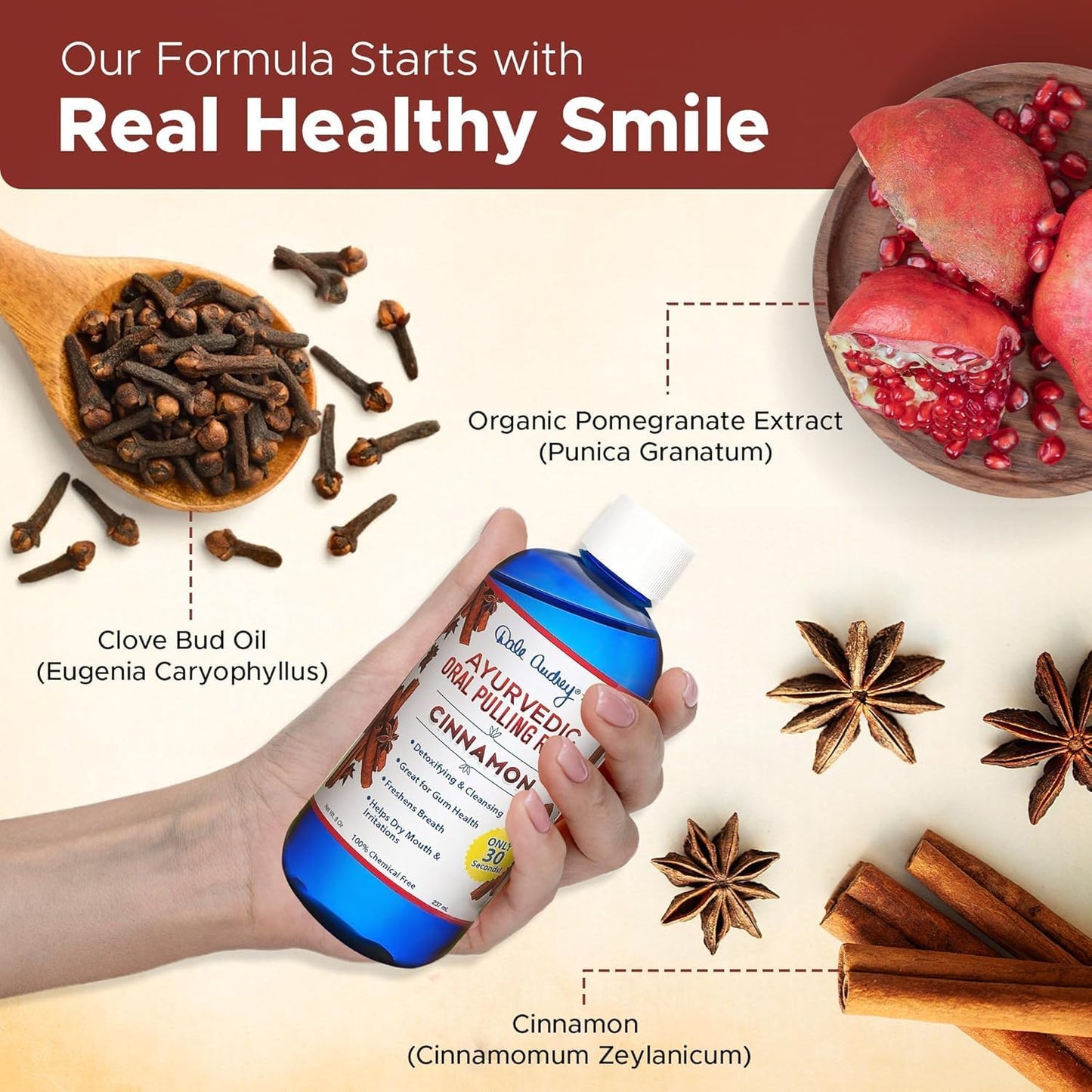 Pack of 3 Ayurvedic Organic Oil Pulling for Teeth & Gums | Natural Cinnamon Flavored Oral Rinse Mouthwash | Essential Oils for Healthy Gums & Bad Breath | Teeth Whitening & Fresh Breath-8 FL Oz