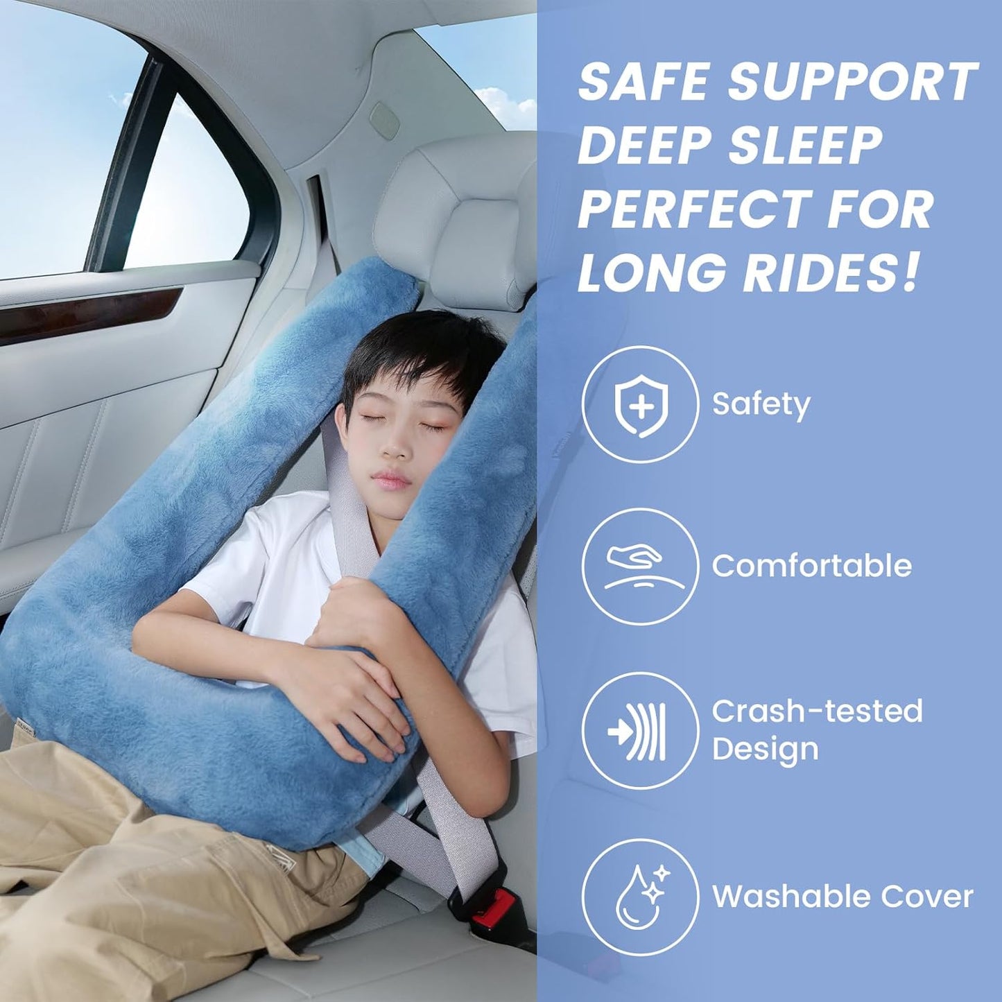 Car Pillow for Kids, Professional Kids Car Pillow for Sleeping Inflatable Carseat Travel - Safe, Reliable - Travel Pillows for Kid Adult Car Seats Blue