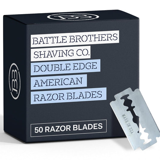 Made in USA Double Edge Razor Blades (50-Pack) – Stainless Steel, Smooth & Sharp | Fits All DE Safety Razors | Battle Brothers