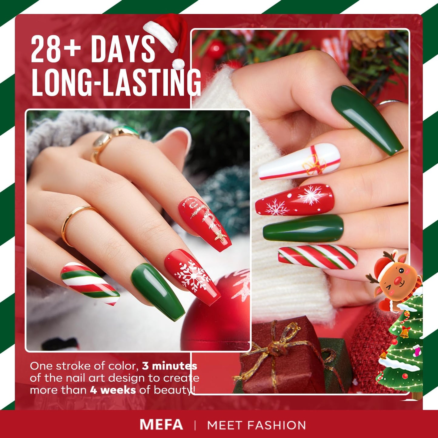 MEFA Christmas Gel Nail Polish Set Limited Edition, 12 Colors Burgundy Red Dark Green Glitter Gel Polish Winter Silver Gold Sparkle Nail Polish Manicure Soak Off Salon Christmas Gifts for Women Girl