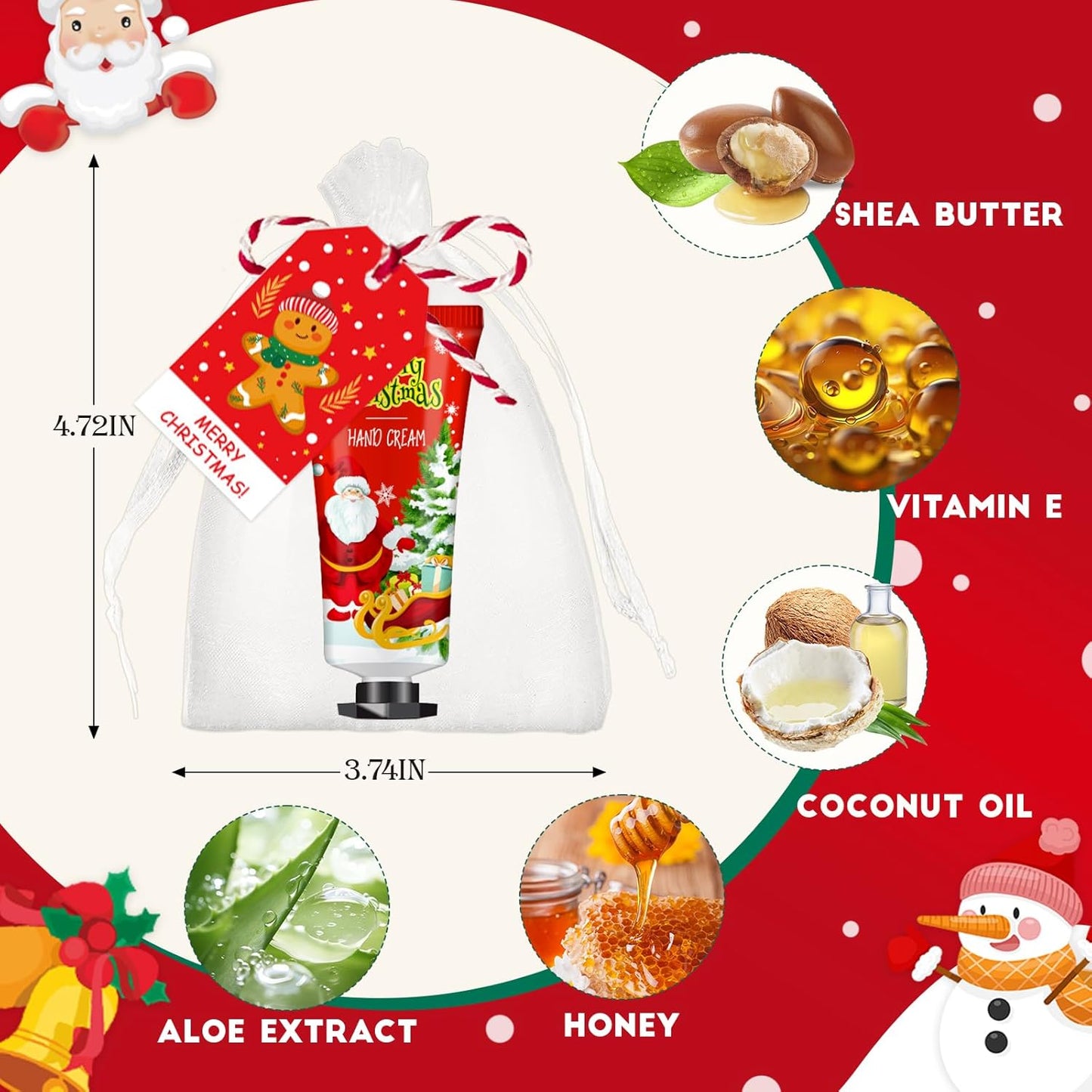 VESPRO 50 Sets Christmas Hand Cream Gift for Women, Hand Lotion for Christmas Party Favors with Christmas Cards and Organza Gift Bags, Christmas Decorations and Stocking Stuffers Gifts for Women