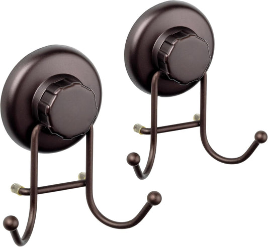 Powerful Vacuum Suction Cup Hooks Heavy Duty Organizer for Towel, Bathrobe and Loofah - Shower Hooks for Bathroom & Kitchen - Adhesive 3M Stick Discs, Bronze (2 Pack)