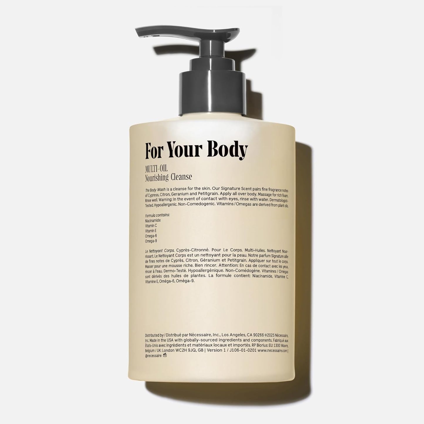 Nécessaire The Body Wash Cyprès-Citronné — Multi-Oil Shower Gel Cleanser for Women + Men — Non-Comedogenic Body Wash with Niacinamide. 500ml/16.9 fl oz