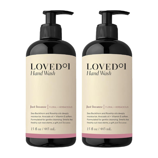 Loved01 Hand Wash, Just Because Liquid Hand Soap, Gentle & Hydrating, Cruelty-Free, Formulated with Nourishing Oils & Soft Floral Scent, 2-Pack (15 oz each)