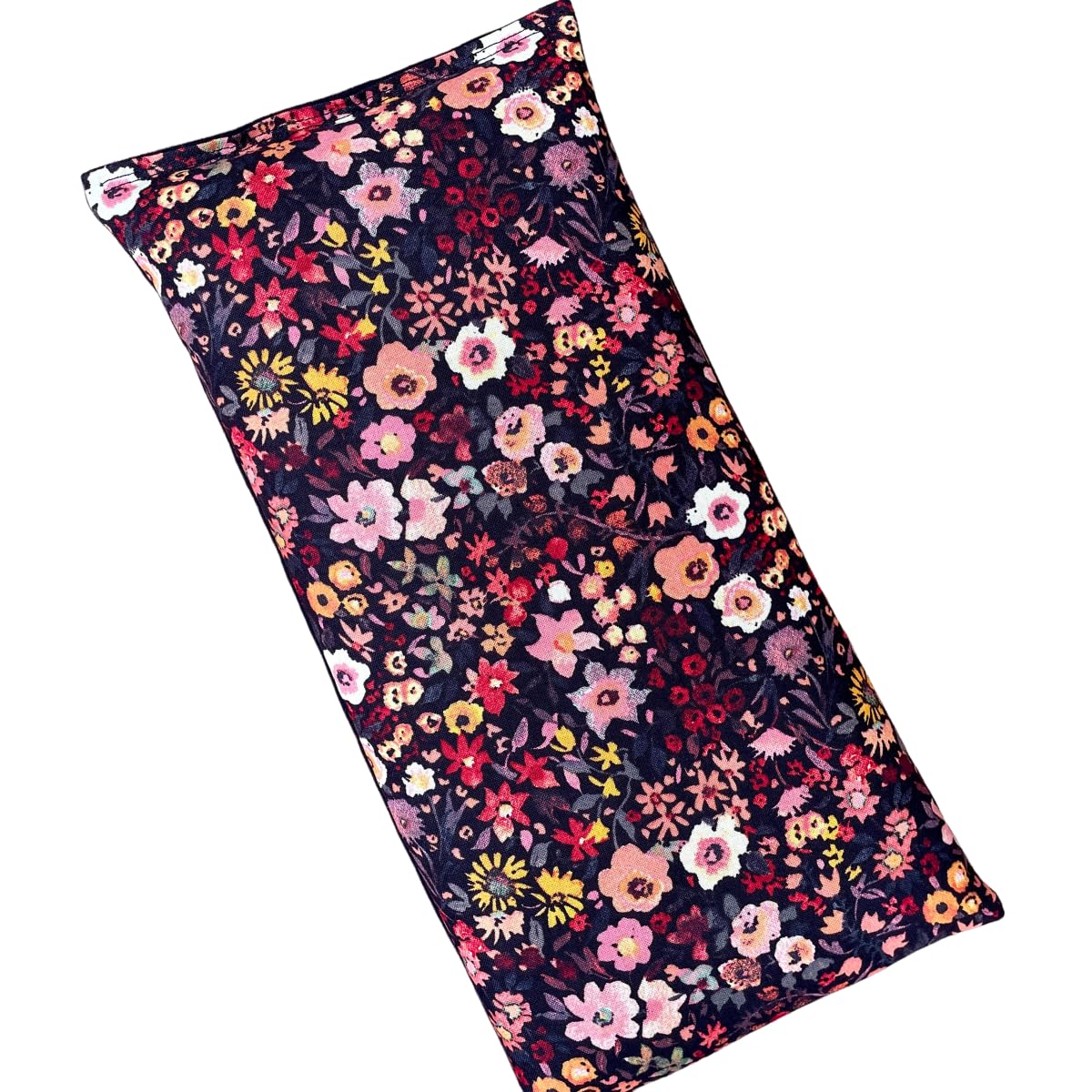 Large Microwave Heating Pad with Flax Seed, Scented or Unscented, Good For Back Pain or Cramps, Moist Heat Therapy or Ice Pack, Microwavable Bean Bag, 6" x 12" (Black Floral, Peppermint & Chamomile)