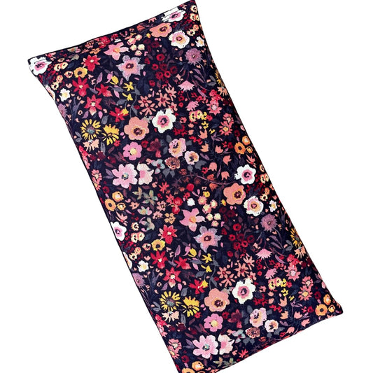 Large Microwave Heating Pad with Flax Seed, Scented or Unscented, Good For Back Pain or Cramps, Moist Heat Therapy or Ice Pack, Microwavable Bean Bag, 6" x 12" (Black Floral, Peppermint & Chamomile)