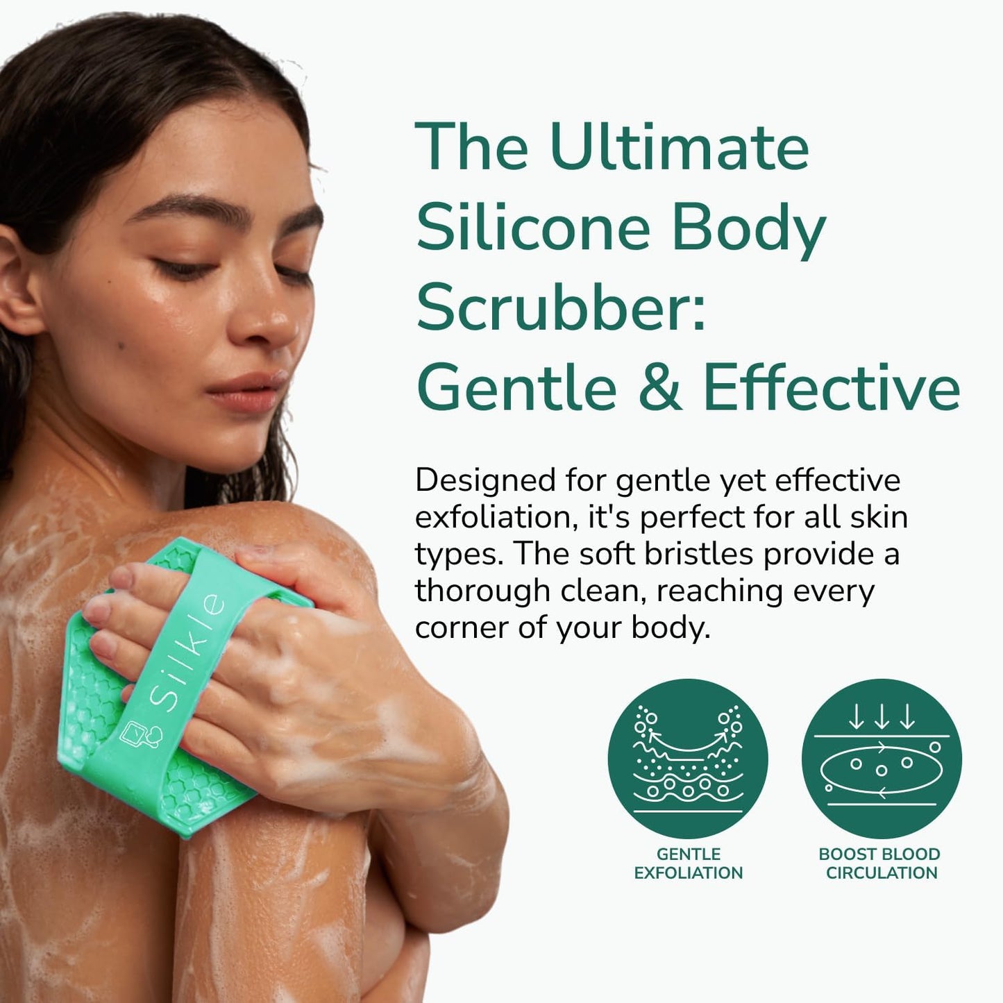 Silicone Body Scrubber - Exfoliating Bath Brush and Skin Cleanser - Shower Sponge for Gentle Body Scrub and Wash - Silicone Scrubbing Care Tool for a Refreshed and Renewed You - Green