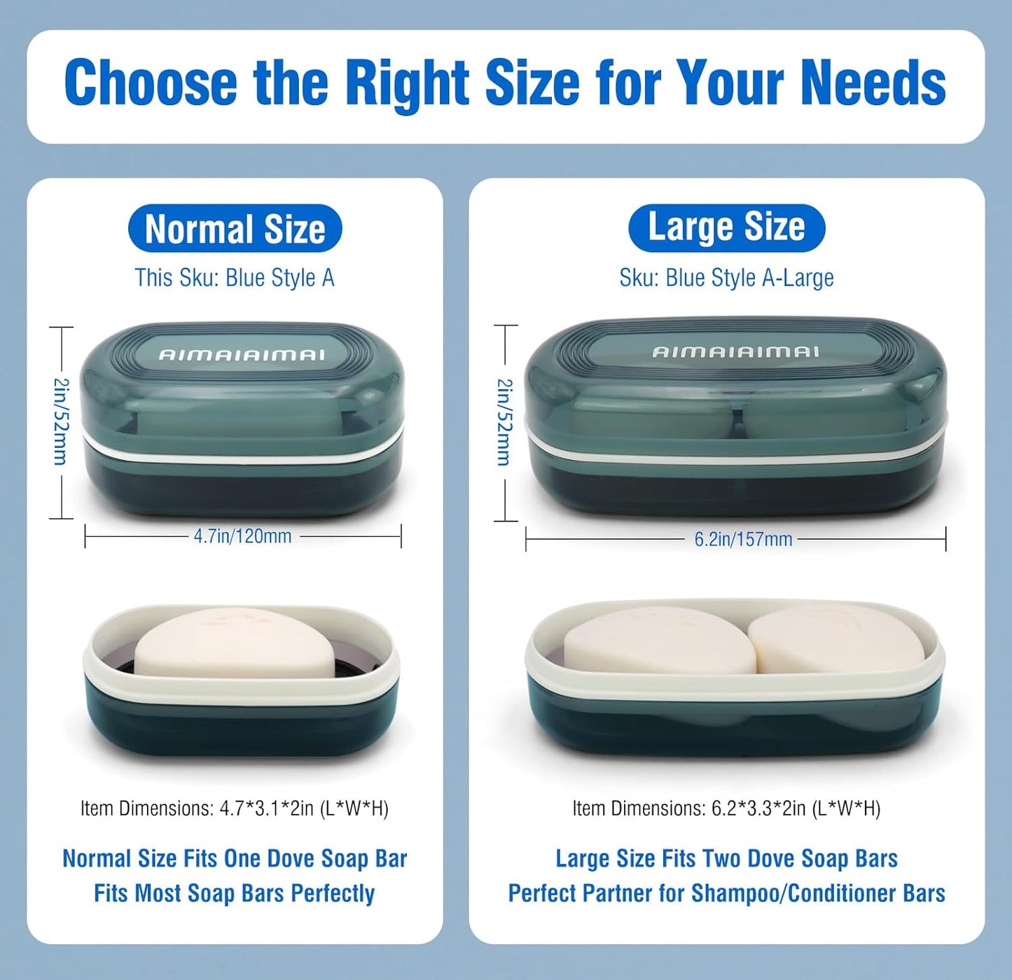 Travel Soap Container, Soap Dish with Lid, Travel Soap Box with Removable Draining Layer, Portable Soap Case for Traveling, Camping, Gym (Blue Style A)