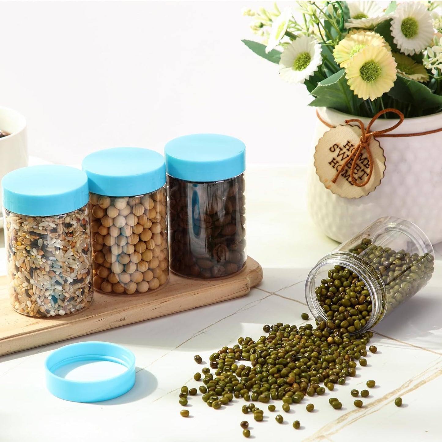 SATINIOR 12 Pack 4 oz Plastic Container Jars with Lids Round Clear Travel Cosmetic Container Slime Jars for Toiletries, Lotion, Cream, Ointments, Makeup, Rhinestone, Samples, Kitchen Storage(Blue)