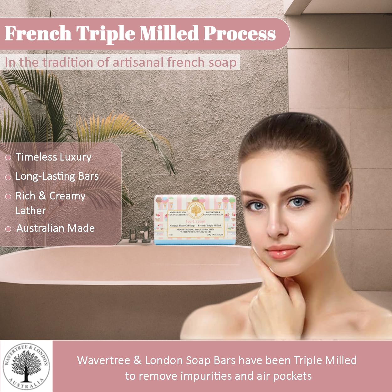 Wavertree & London Ice Cream Scented Natural Soap (8 Bars), 7oz Moisturizing French Triple Milled Soap Bars enriched with shea butter - Pure Plant Oil Bath & Body Bars for All Skin Types
