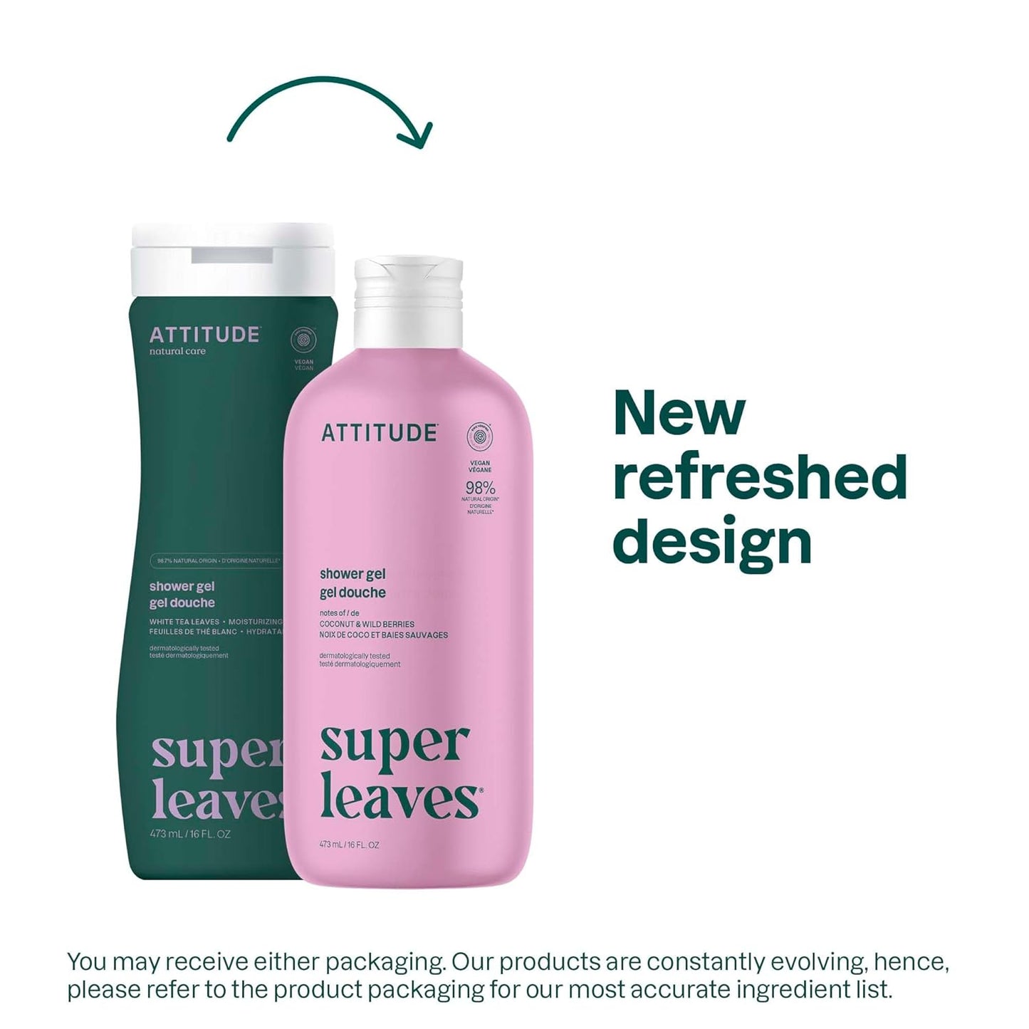 ATTITUDE Body Wash, EWG Verified Shower Gel, Dermatologically Tested, Plant and Mineral-Based, Vegan Personal Care Products, Coconut & Wild Berries Scent, 16 Fl Oz