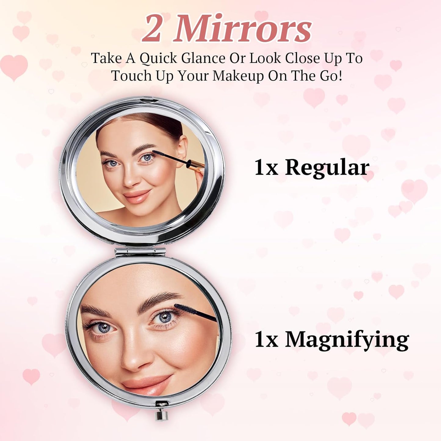 Personalized Compact Mirror with Picture Text, Custom Photo Small Purse Mirror, Double-Sided 1X/2X Magnifying Metal Pocket Makeup Mirrors for Women Mom Wife Sister BFF Wedding Birthday