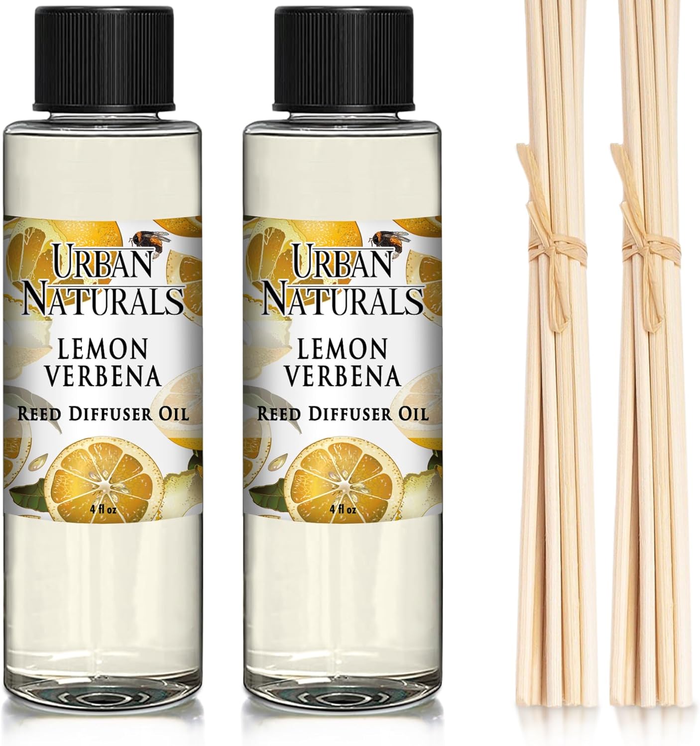 Urban Naturals Lemon Verbena Scented Oil Reed Diffuser Refill | Includes a Free Set of Reed Sticks, 4 oz (2 Pack)