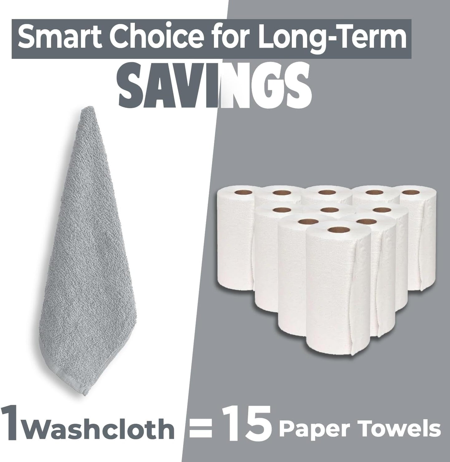 DAN RIVER 100% Cotton Wash Cloths 24 Pack [12x12] Soft & Absorbent Terry Cloth washcloths, Gym, Hotels & Spa Perfect for Everyday Use Fingertip Towels, Silver