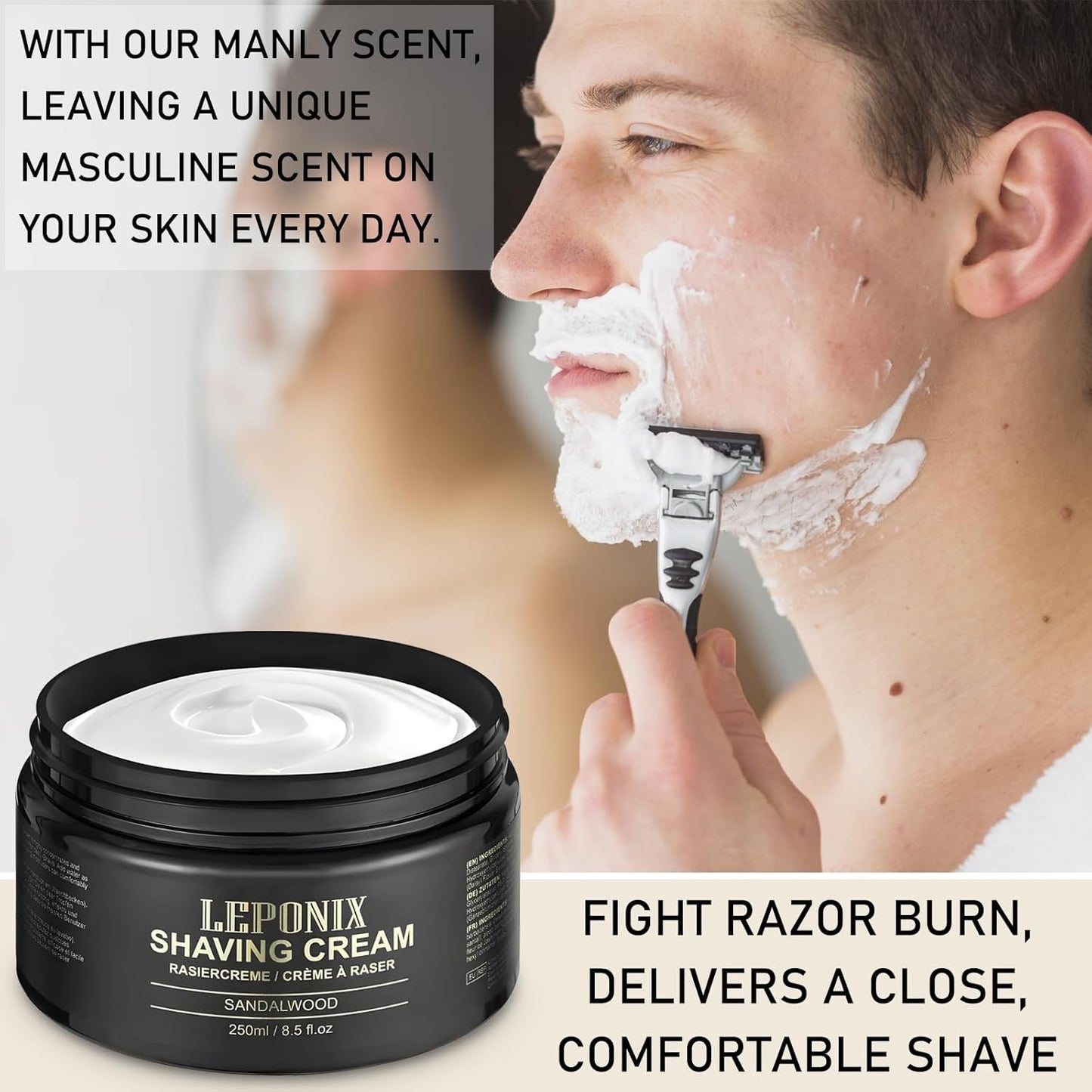 Shaving Cream Mens – 8.5oz Extra Large Shave Cream - Rich Lather Prevents Razor Burn & Irritation, Moisturizes Dry Skin - (2X Larger Size) Gentle Formula for Seniors & Coarse Beards