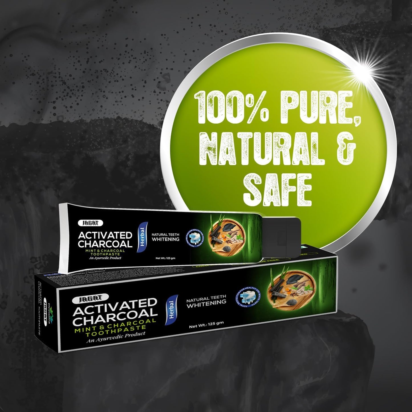 Jagat Devsutra Activated Charcoal & Fresh Mint Toothpaste | Doctor Recommended Ayurvedic, Organic & Herbal | 100% Natural Teeth Whitening, No Fluoride & Artificial Colors, Gum Cure, Vegan - Pack of 4