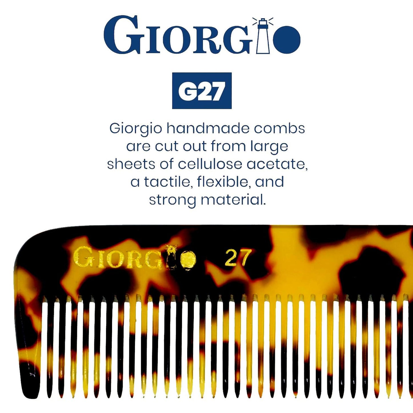 Giorgio G27 Handmade All Fine Tooth Pocket Comb, Hair Comb Straightener for Everyday Grooming Styling Hair, Mustache and Beard for Men Women and Kids, Use Dry or with Balms, Saw Cut and Polished