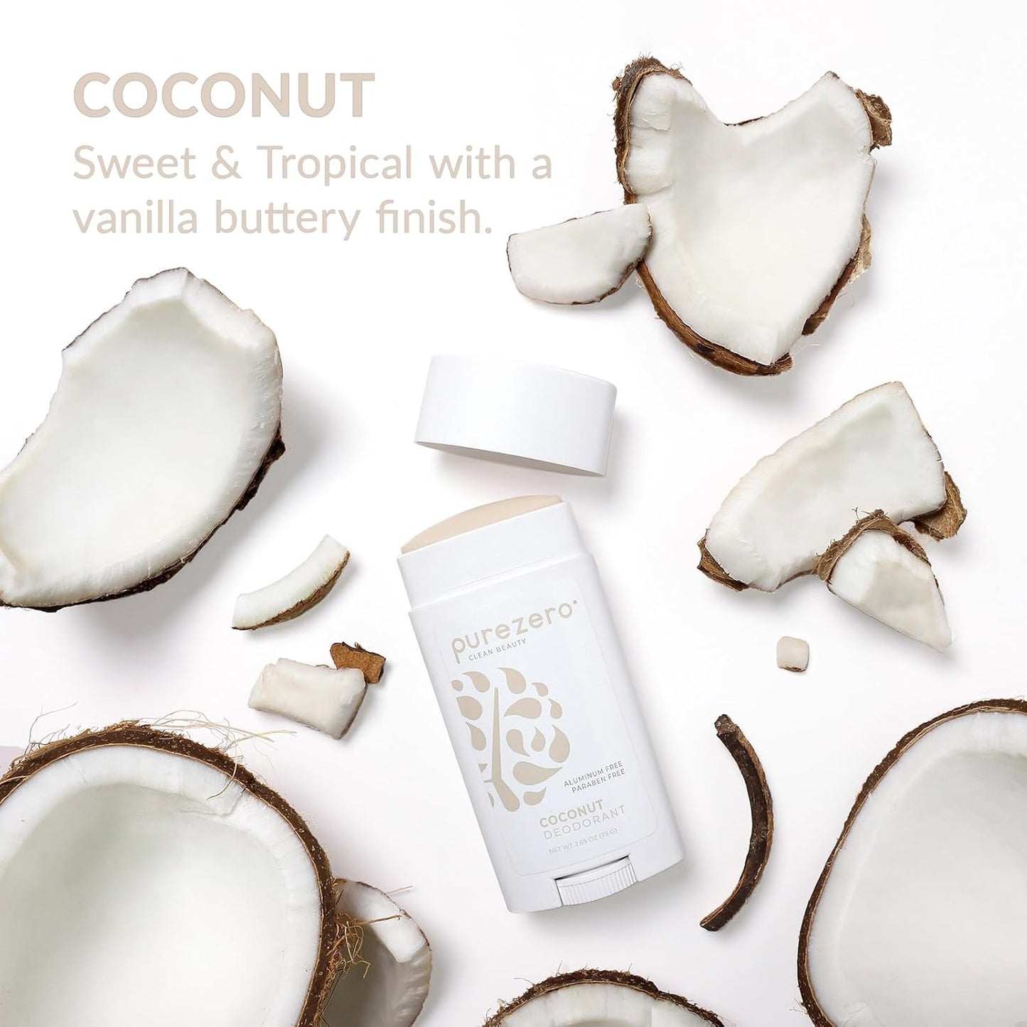 Purezero Deodorant | COCONUT | Aluminum & Paraben Free with Baking Soda and 24-Hour Odor Protection | For Women & Men | Infused with Shea Butter & Coconut Oil (1 Pack)