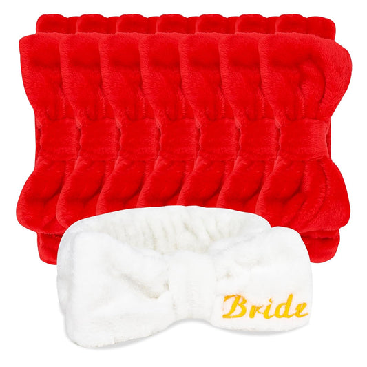 CIEHER Spa Headbands for Bachelorette Party Favors, 8 Pcs Red & White Spa Headbands for Bride & Bridesmaid, Bachelorette Gifts for Bride Skincare Makeup Hair Styling