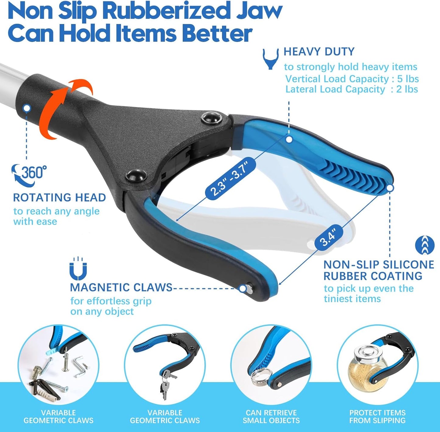 Upgraded 31 Inch Grabber Reacher Tool for Seniors, Trash Picker Upper- Anti Slip Wide Jaw, Stable Center of Gravity, Folds to 12.8 Inch Easy Storage Ideal for Trash Pickup & Surgery Recovery