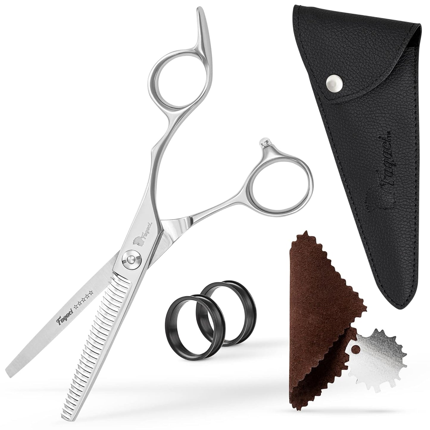 Professional Thinning Shears 6 Inch with Extremely Sharp Blades, 440C Steel Thinning Scissors, Durable, Smooth Motion & Fine Cut, Hair Scissors with Elegant Sheath, Cleaning Leather & Key