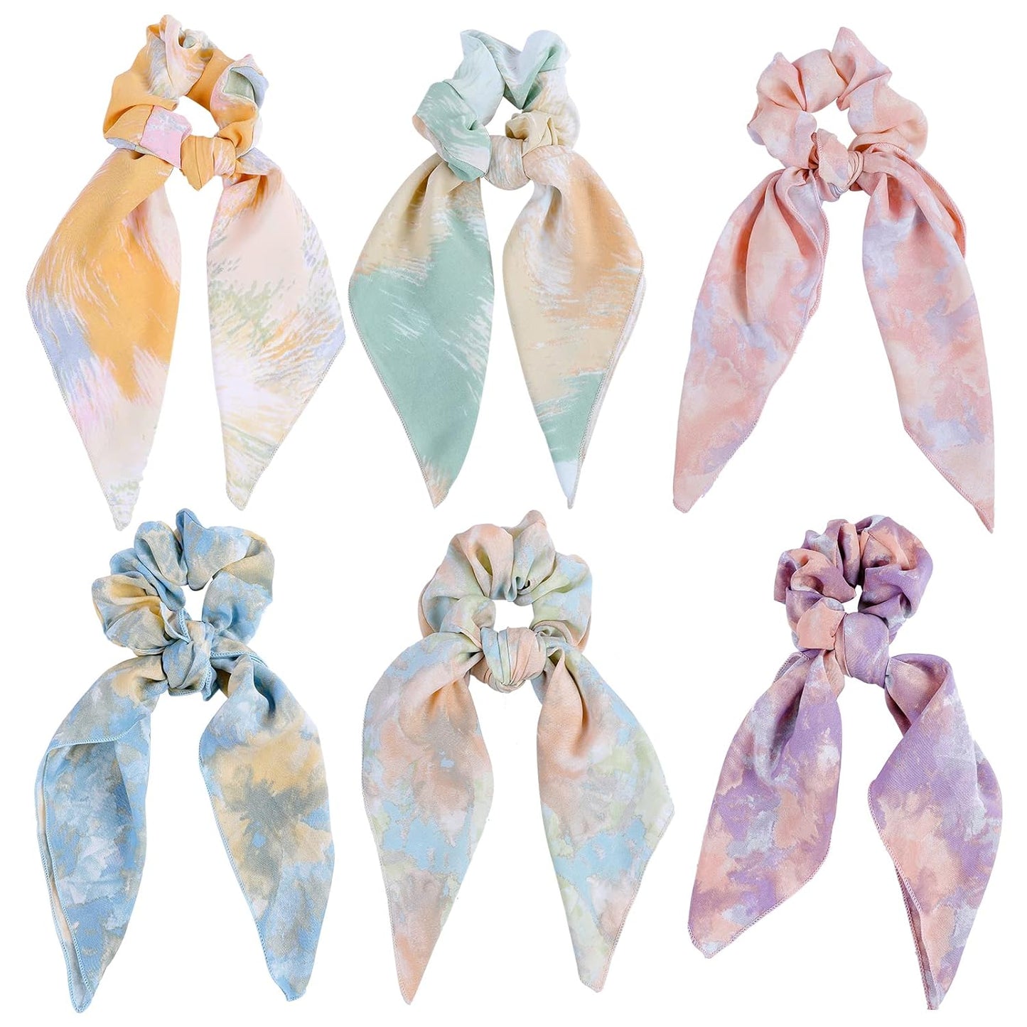 Chiffon Hair Accessories: Scrunchies, Hair Ties, Tie-Dye Scarves, Hair Bows and Bands for Women and Girls (6PCS)