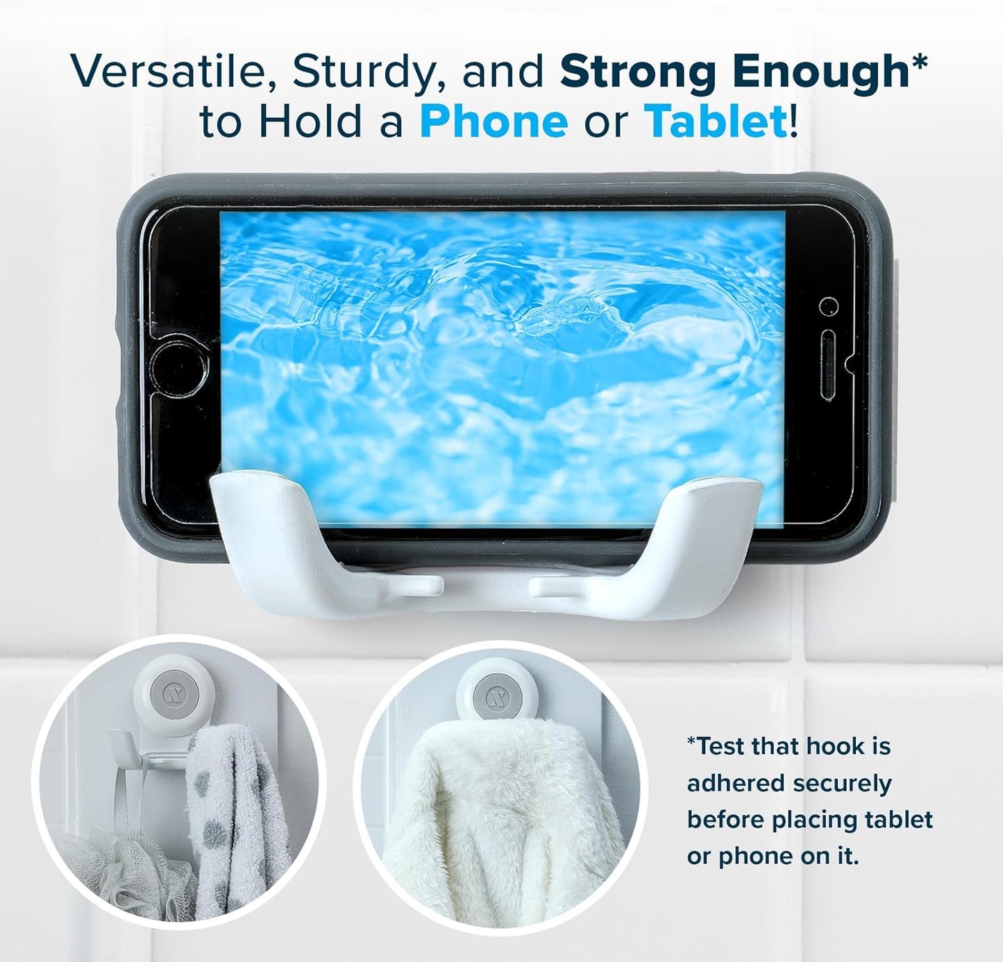 SlipX Solutions Power Lock Suction Cup Hook, Razor Holder & Phone Cradle (Perfect for Shower & Mirror, Holds 11 lbs, 2 Pack)