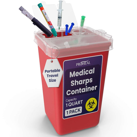 Small Sharps Containers for Home Use, 3 Pack - 1 Quart Needle Disposal Container for Diabetes Needles, Syringes, and Blades - Portable Travel Size for Biohazard Medical Waste