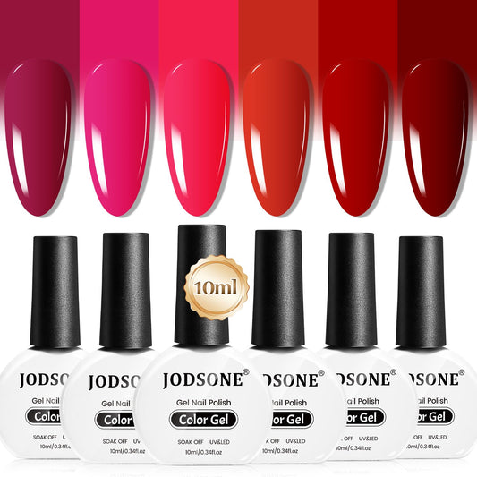 JODSONE 10ml Red Gel Nail Polish Set 6Colors Rose Red Deep All Seasons Neutral Soak off LED Lamp Gel Manicure Set for Nail Art