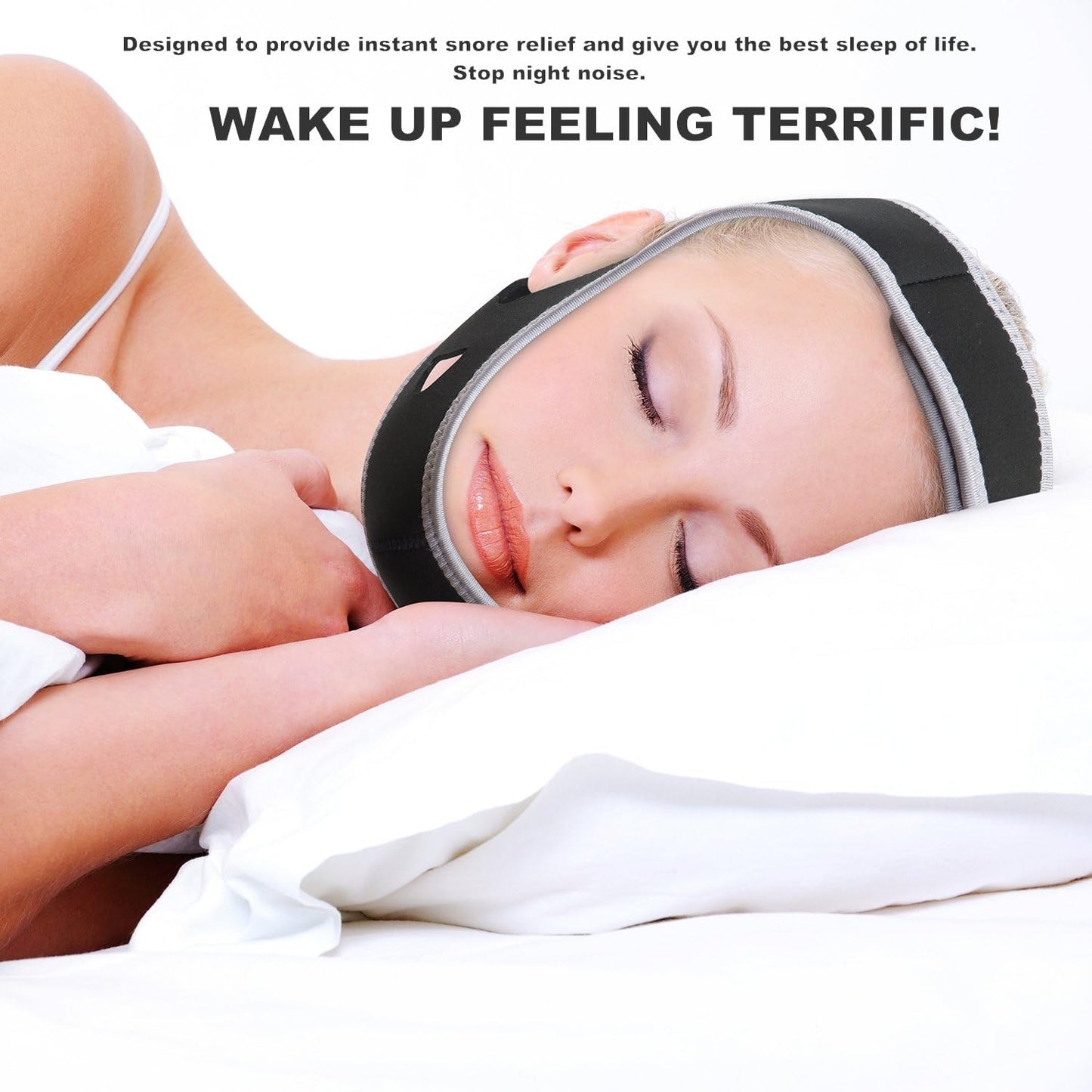 Anti-Snoring CPAP Chin Straps & Jaw Support Belts - Natural Sleep,Instant Relief - Adjustable Velcro - Non-Sliding Off - Comfortable,Breathable Fabric - Stop Snoring CPAP Headband (Grey)