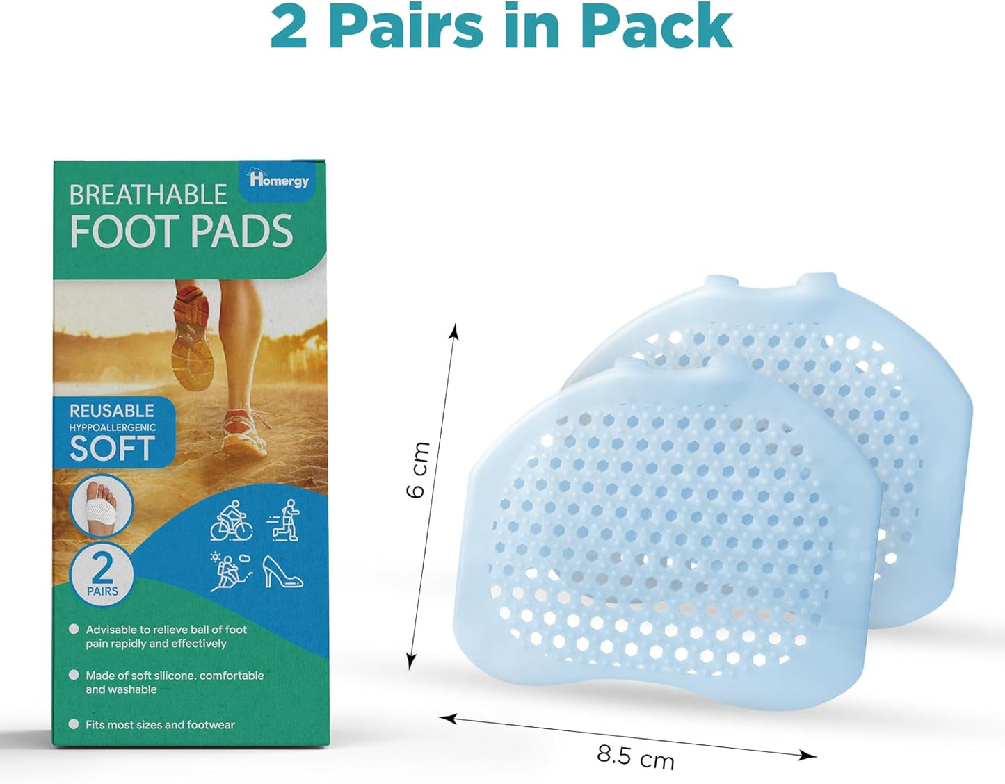 Homergy Metatarsal Foot Pads - Soft Gel Ball of Foot Cushions for Pain Relief, Ultra-Thin Sleeve Design, Stays in Place, Breathable & Reusable - Fits Heels, Flats, Sneakers (4 Pads / 2 Pairs)