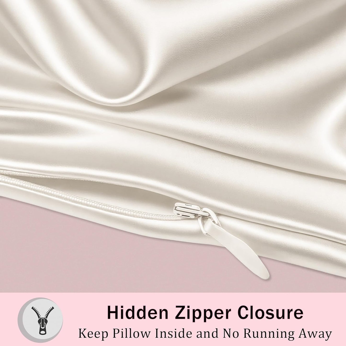 Mulberry Silk Pillow Cases with Zipper, Ultra Smooth Soft Breathable Cooling Pillow Cases for Hot Sleepers, Silk Satin Pillowcase for Hair and Skin, Gifts for Women (Ivory, King Size, 1 Pack)