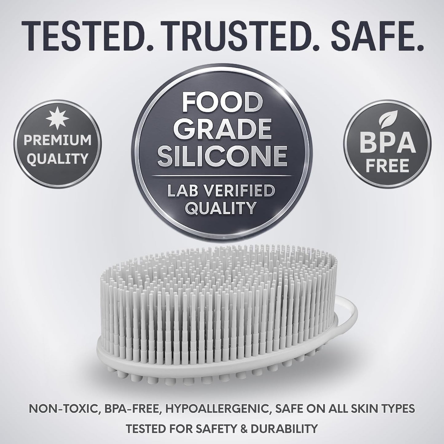 Avilana Silicone Body Scrubber – Gentle Shower Brush & Loofah Alternative- Food Grade & Lab Tested – Fast-Drying, Hygienic, BPA-Free Silicone Body Gentle Exfoliator (Light Gray, Massage)