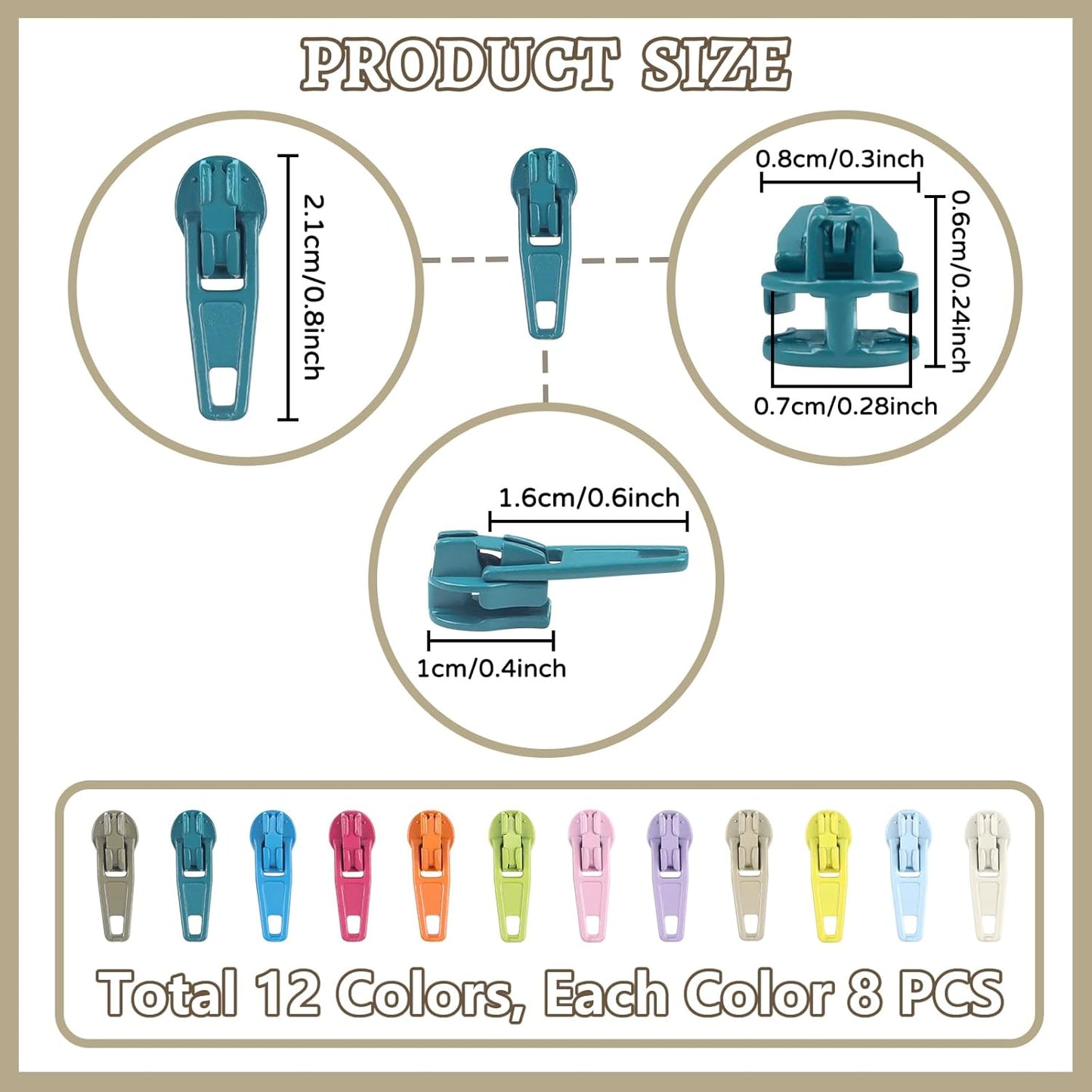 DOITEM 96Pcs Zipper Repair Kit Zipper Replacement 3# Zipper Pull Rescue Kit for Clothing Jackets Purses (12 Colors)