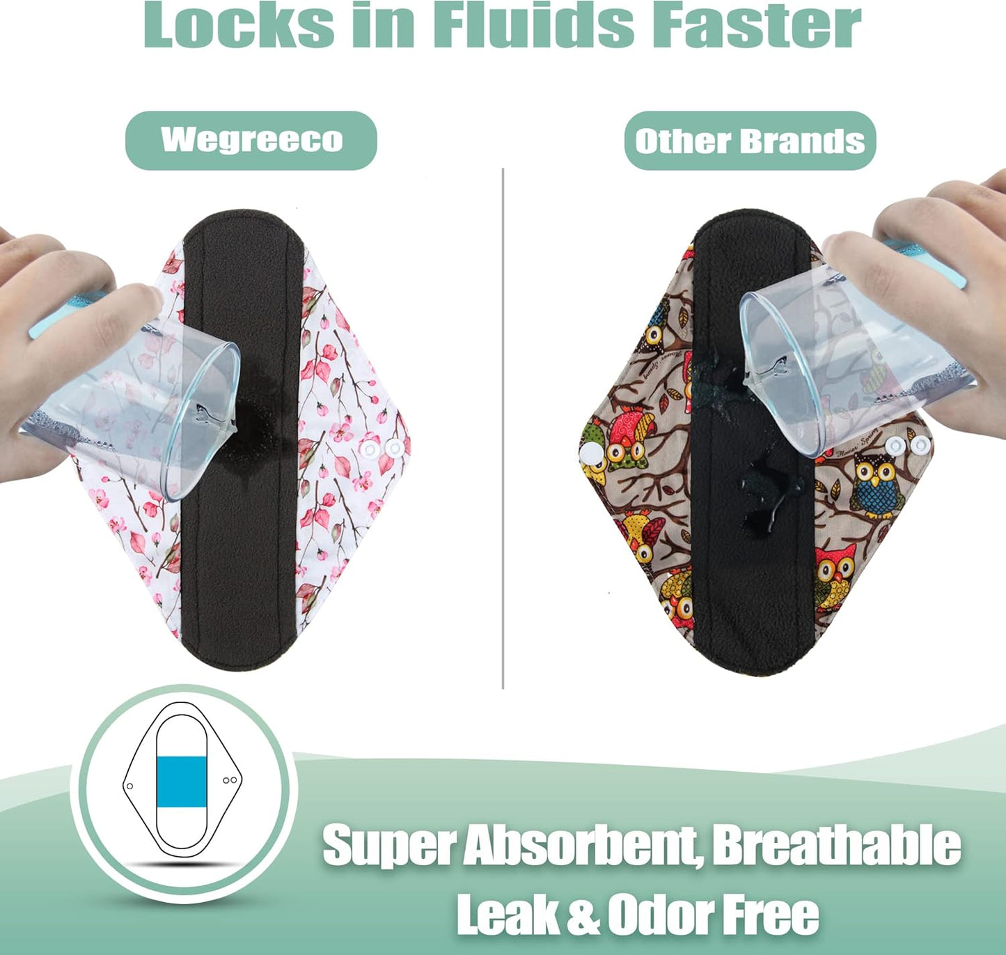 wegreeco Charcoal Reusable Menstrual Pads - Reusable Sanitary Pads | Reusable Panty Liners | Soft Cloth Menstrual Pads - 6 Pack with 1 Cloth Mini Wet Bag (M, Cherry Blossoms)