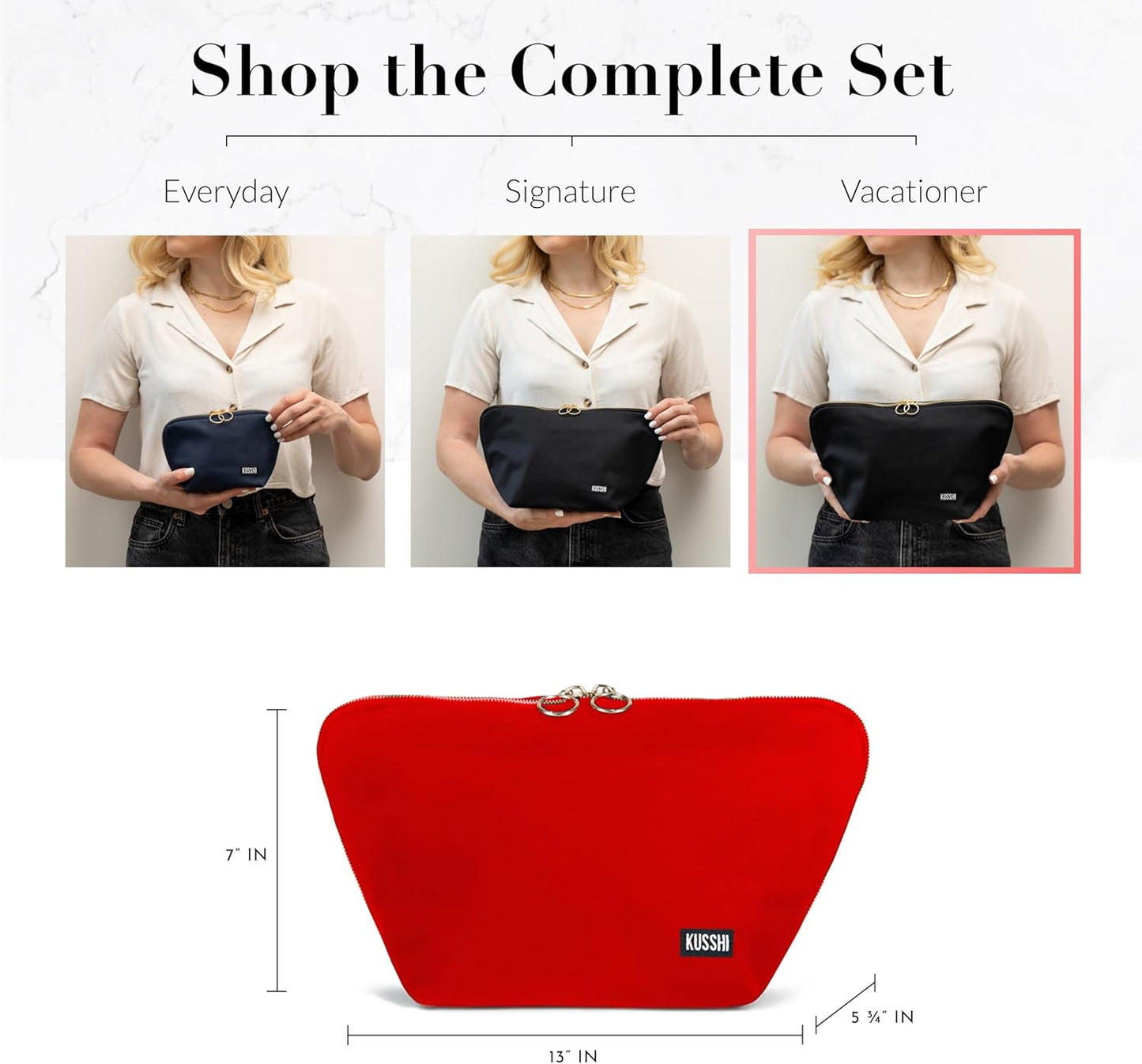 KUSSHI Washable Travel Makeup & Cosmetic Bag - Brush Organizer Sold Separately (Vacationer, Candy Apple Red/Pink)