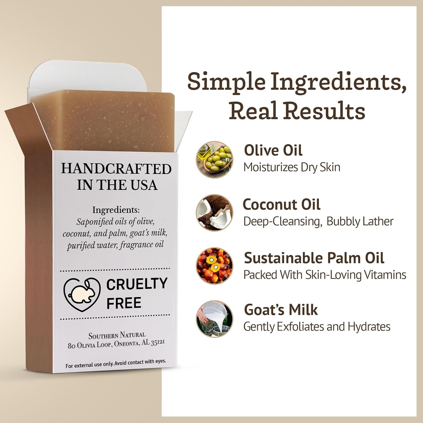 Southern Natural Goat Milk Soap Bar - Oatmeal Milk & Honey 3 Pack - For Dry Sensitive Skin. Natural, Handmade Soap For Men, Women, Kids, Face & Body