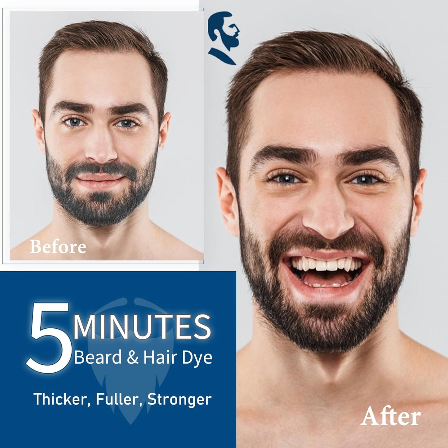 Men's Beard Dye for Men in 5 Minutes, Black Beard Dye Shampoo for Mustache 100% Gray Coverage, Root Touch Up, 3 in 1 Simpler Hair Color for Men, Long Lasting Black Dye Shampoo for Facial Hair, 200 ml