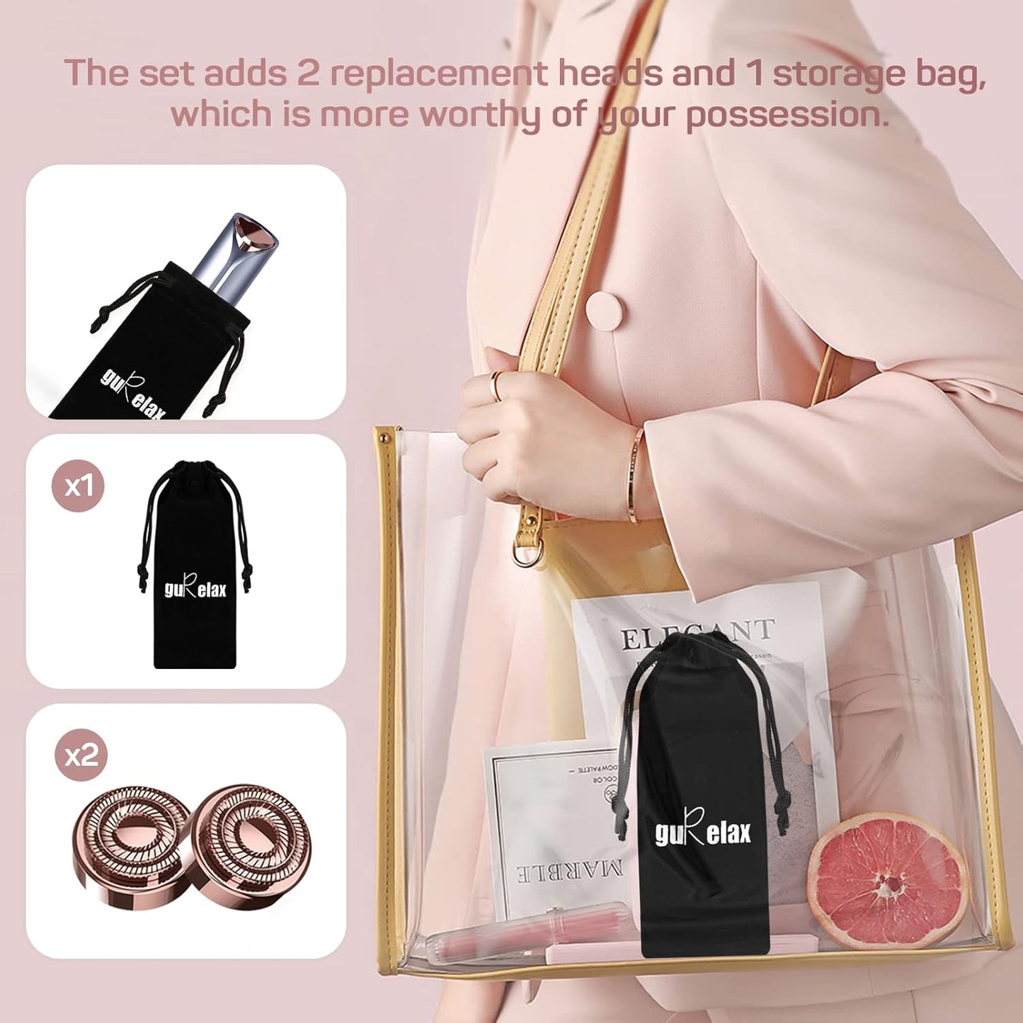 Facial Hair Remover for Women's Face Chin Lip Mustache Neck Armpit Peach Fuzz, Gurelax Electric Painless Hair Removal Device with 2 Replacement Heads