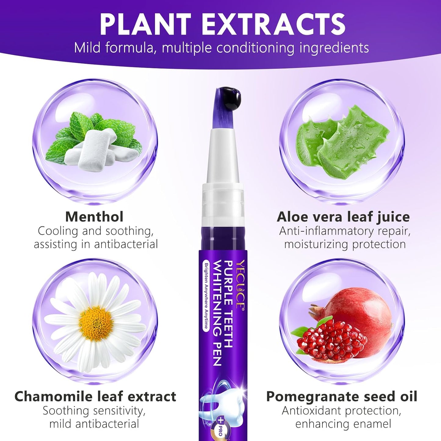 Teeth Whitening Pen 6 Pack, Professional Purple Teeth Whitening Gel for Rapid Stain Removal, No Sensitivity Formula for Sensitive Teeth, Mint Fresh Breath