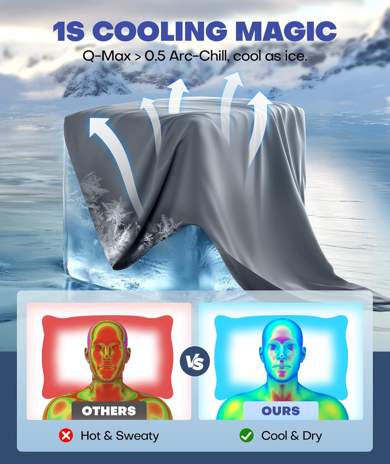 Ice Cooling Pillowcase for Hot Sleepers, Instantly Cool, Stays Cold All Night, Softer Than Silk Pillow Cases, Pillow Covers with Invisible Zipper, Gift for Men & Women - King Size, Light Gray (1 Pack)