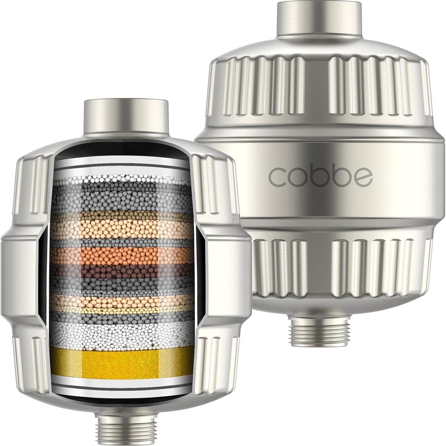 Cobbe HD HEAVY DUTY High Output Shower Filter 2 Pack – 99% REMOVAL Shower Head Filter for Hard Water, Heavy Metals, Chlorine and Harmful Substance, Improve your skin and hair - Brushed Nickel